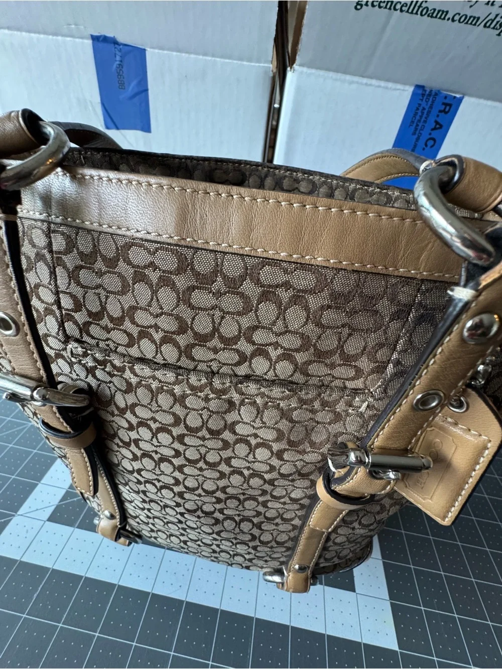 Coach Brown Signature Canvas Tote with Tan Leather Trim - Picture 3 of 16